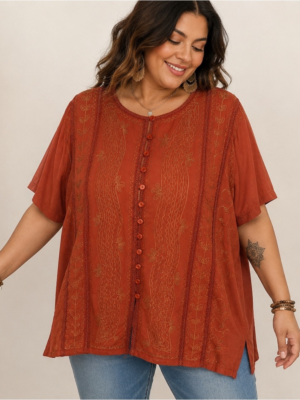 ✨ Anthony Mark Hankins Embroidered Boho Tunic Top 1X ✨